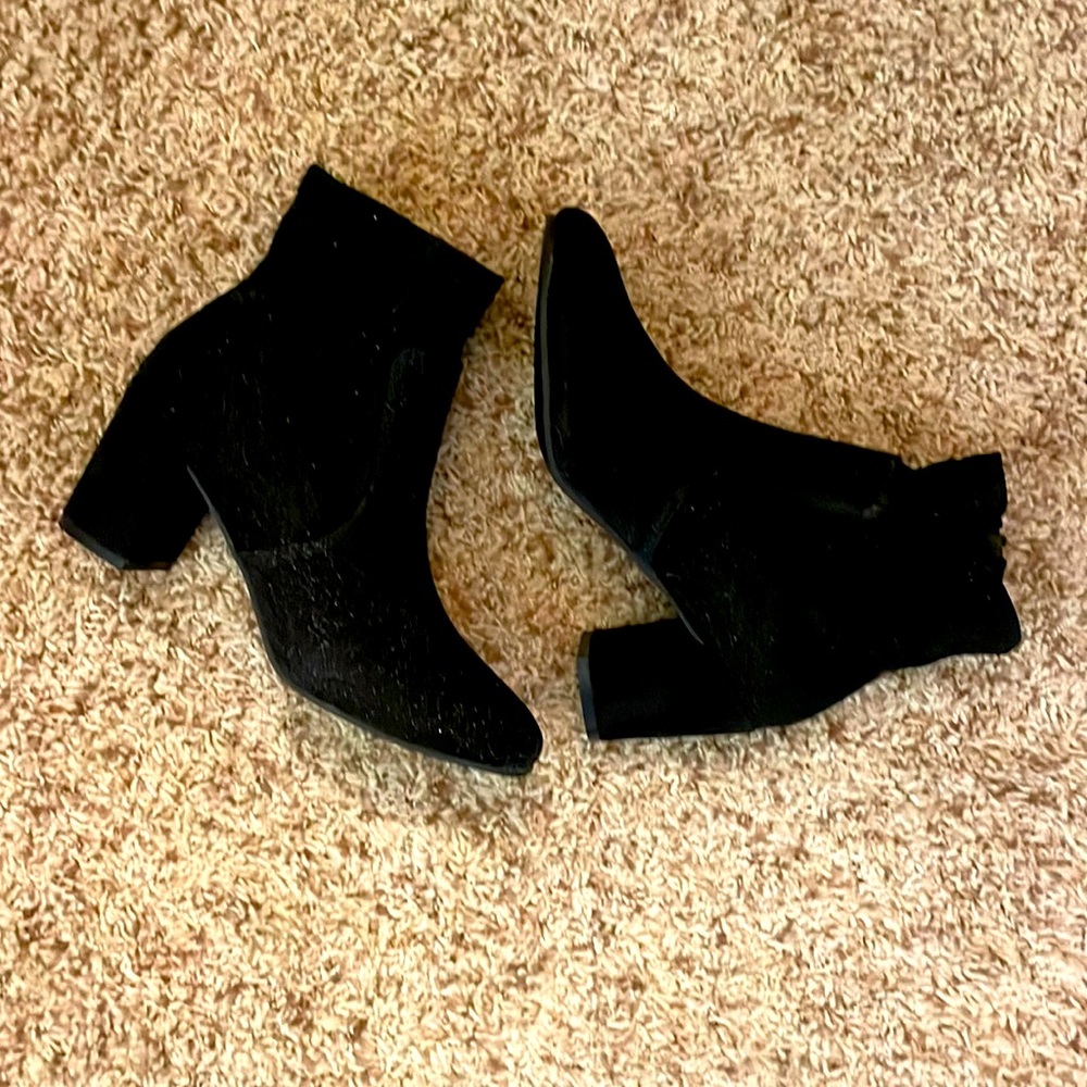 Women’s Black Glitter Ankle Booties with Suede Heel Size 6.5